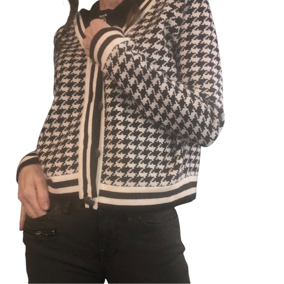 Cyrus Sz M Houndstooth Cardigan Sweater NEW Button Front Short Retro Classic - Picture 3 of 7